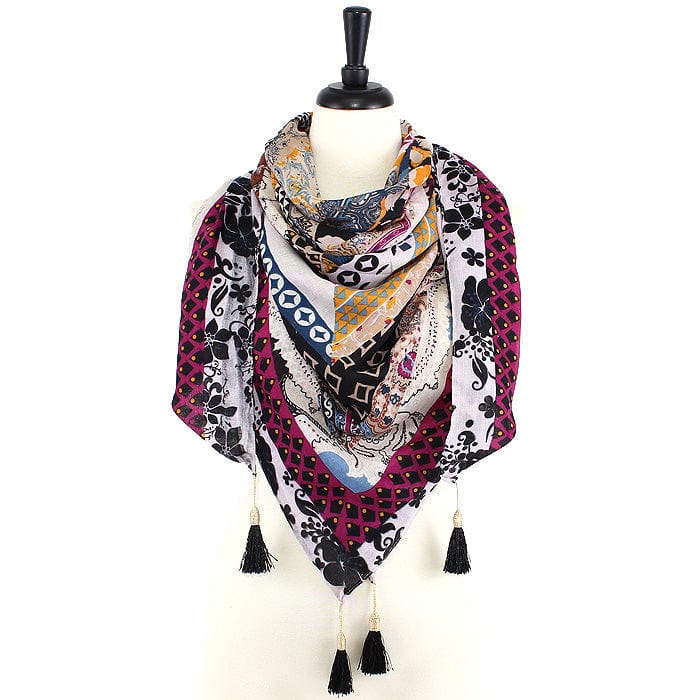 JZ - 13 - P Geometry Print Square Tassel Scarf - MiMi Wholesale