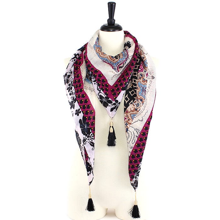 JZ - 13 - P Geometry Print Square Tassel Scarf - MiMi Wholesale