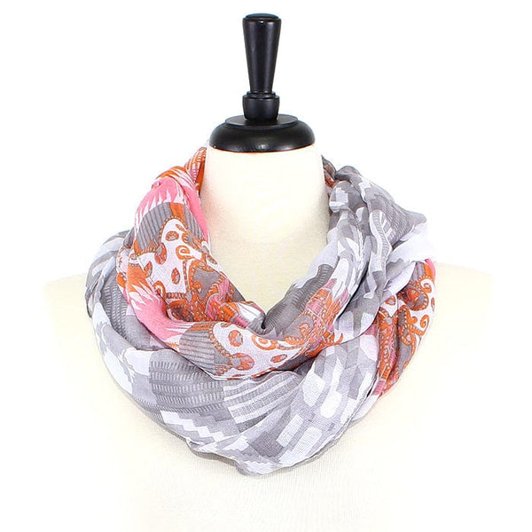 JZ - 14 - GREY Aztec Print Infinity Scarf - MiMi Wholesale