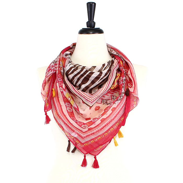 JZ - 18 - C Zebra Print Square Tassel Scarf - MiMi Wholesale