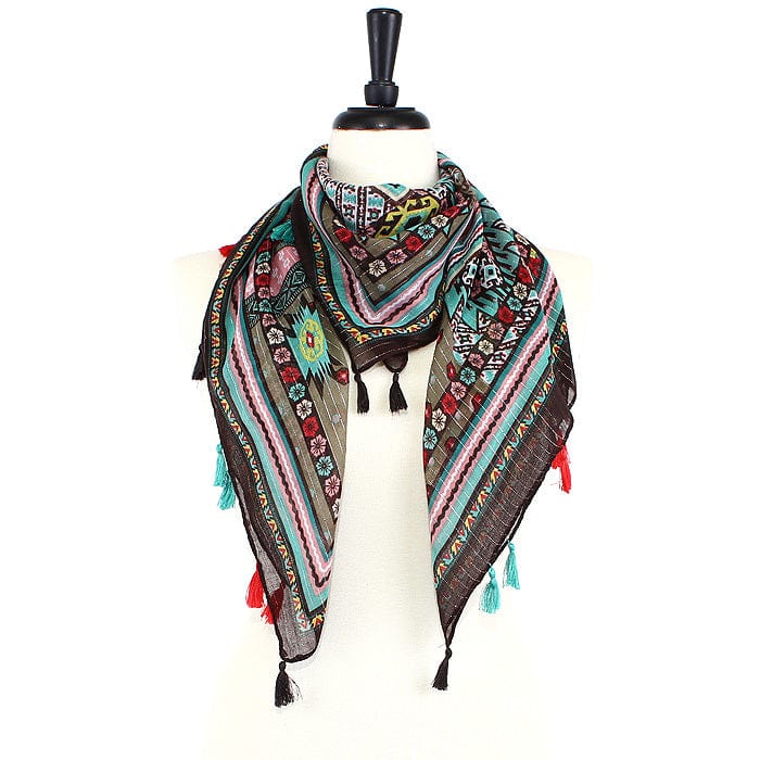 JZ - 18 - G Zebra Print Square Tassel Scarf - MiMi Wholesale