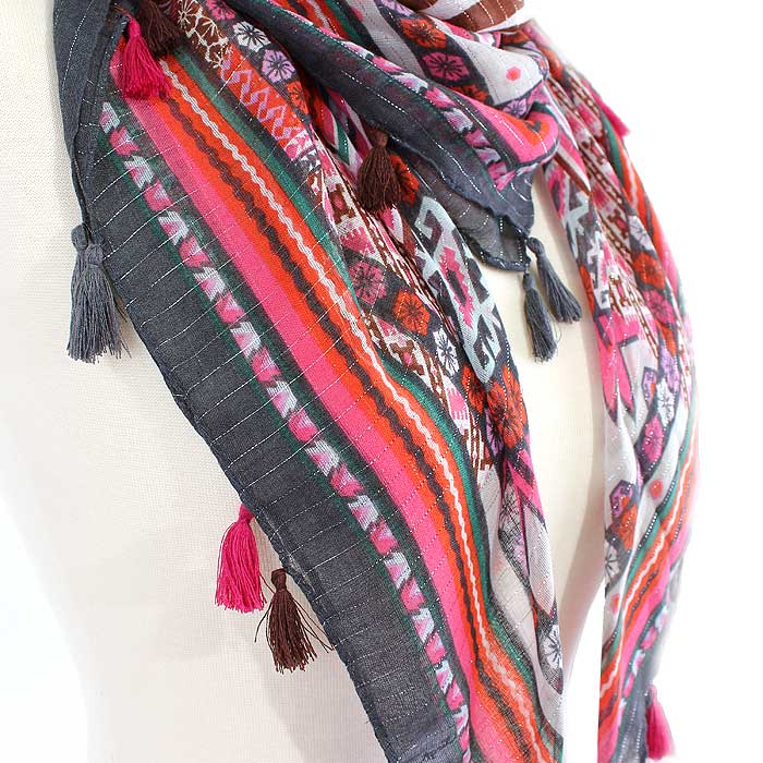 JZ - 18 - GREY Zebra Print Square Tassel Scarf - MiMi Wholesale