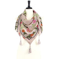 JZ - 7 - C Flower Print Square Tassel Scarf - MiMi Wholesale