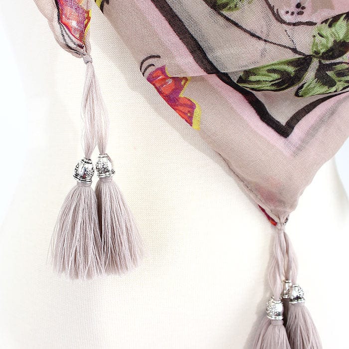 JZ - 7 - C Flower Print Square Tassel Scarf - MiMi Wholesale