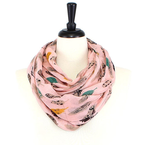 JZ - 9 - P Feather Print Infinity Scarf - MiMi Wholesale