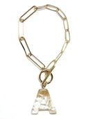 KB8171 Assorted 16 Piece White Acrylic Initial Toggle Bracelet Pack - MiMi Wholesale