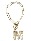 KB8171 Assorted 16 Piece White Acrylic Initial Toggle Bracelet Pack - MiMi Wholesale