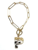 KB8172 Assorted 16 Piece Black Acrylic Initial Toggle Bracelet Pack - MiMi Wholesale