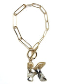 KB8172 Assorted 16 Piece Black Acrylic Initial Toggle Bracelet Pack - MiMi Wholesale