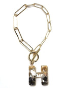 KB8172 Assorted 16 Piece Black Acrylic Initial Toggle Bracelet Pack - MiMi Wholesale