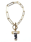 KB8172 Assorted 16 Piece Black Acrylic Initial Toggle Bracelet Pack - MiMi Wholesale