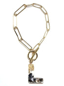 KB8172 Assorted 16 Piece Black Acrylic Initial Toggle Bracelet Pack - MiMi Wholesale