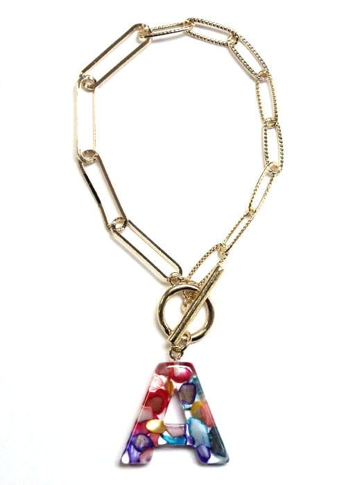 KB8173 Assorted 16 Piece Rainbow Acrylic Initial Toggle Bracelet Pack - MiMi Wholesale