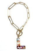 KB8173 Assorted 16 Piece Rainbow Acrylic Initial Toggle Bracelet Pack - MiMi Wholesale