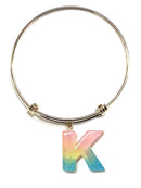 KB8195 Assorted 16 Piece Ombre Acrylic Initial Bangle Pack - MiMi Wholesale