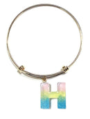 KB8195 Assorted 16 Piece Ombre Acrylic Initial Bangle Pack - MiMi Wholesale