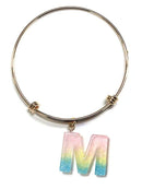 KB8195 Assorted 16 Piece Ombre Acrylic Initial Bangle Pack - MiMi Wholesale