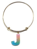 KB8195 Assorted 16 Piece Ombre Acrylic Initial Bangle Pack - MiMi Wholesale