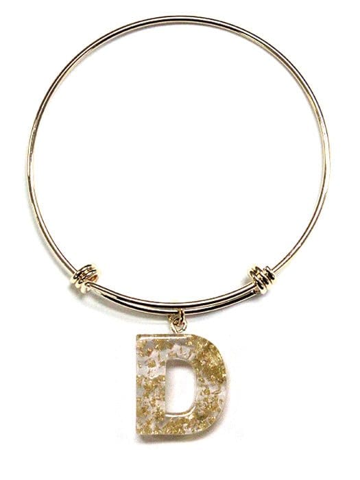 KB8196 Assorted 16 Piece Gold Acrylic Initial Bangle Pack - MiMi Wholesale