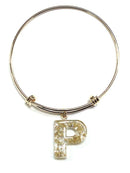 KB8196 Assorted 16 Piece Gold Acrylic Initial Bangle Pack - MiMi Wholesale