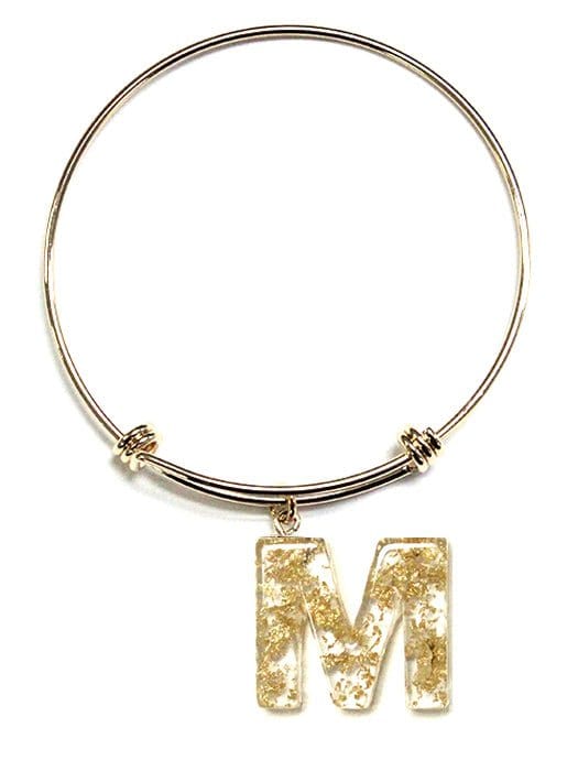 KB8196 Assorted 16 Piece Gold Acrylic Initial Bangle Pack - MiMi Wholesale