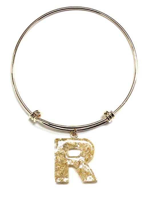 KB8196 Assorted 16 Piece Gold Acrylic Initial Bangle Pack - MiMi Wholesale