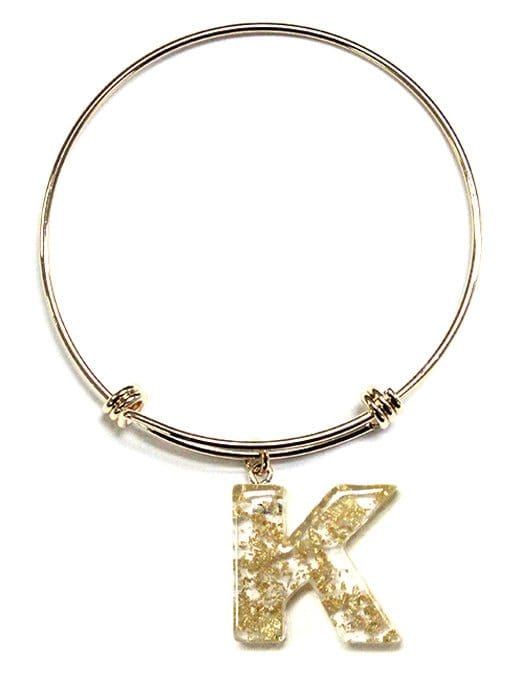 KB8196 Assorted 16 Piece Gold Acrylic Initial Bangle Pack - MiMi Wholesale
