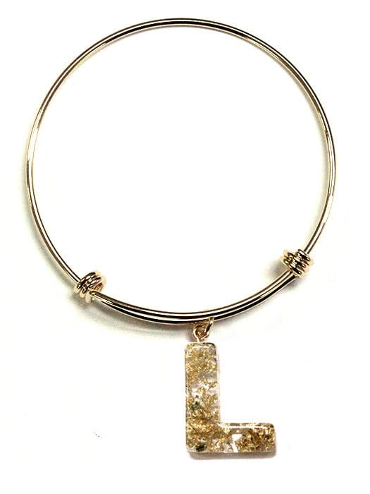 KB8196 Assorted 16 Piece Gold Acrylic Initial Bangle Pack - MiMi Wholesale