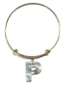 KB8197 Assorted 16 Piece Silver Arylic Initial Bangle Pack - MiMi Wholesale