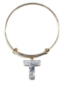 KB8197 Assorted 16 Piece Silver Arylic Initial Bangle Pack - MiMi Wholesale