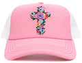 KBV1585 Floral Cross Meshback 5 Panel Ballcap - MiMi Wholesale