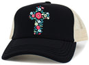KBV1585 Floral Cross Meshback 5 Panel Ballcap - MiMi Wholesale