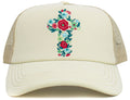 KBV1585 Floral Cross Meshback 5 Panel Ballcap - MiMi Wholesale