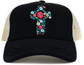 KBV1585 Floral Cross Meshback 5 Panel Ballcap - MiMi Wholesale