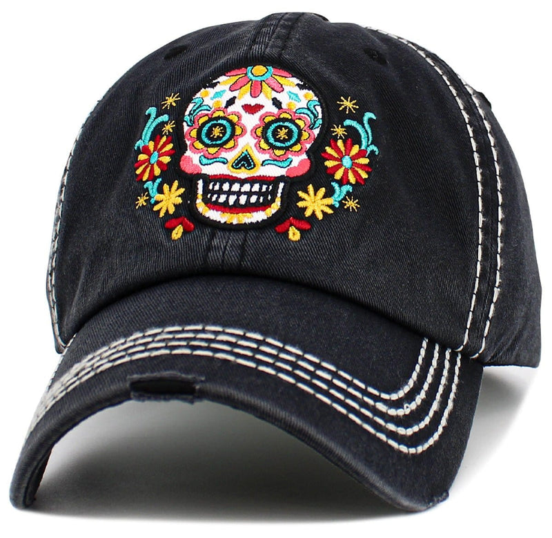 KBV1610 "Sugar Skull" Vintage Washed Baseball Cap - MiMi Wholesale