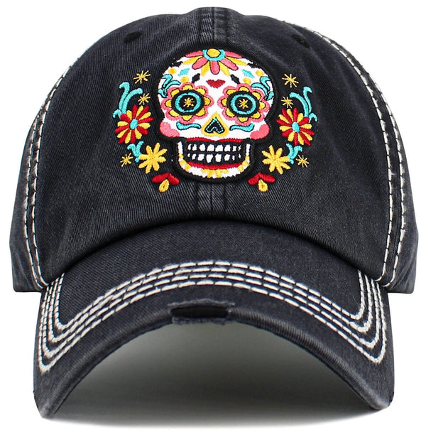 KBV1610 "Sugar Skull" Vintage Washed Baseball Cap - MiMi Wholesale