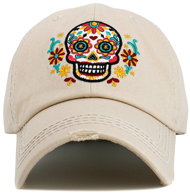 KBV1610 "Sugar Skull" Vintage Washed Baseball Cap - MiMi Wholesale