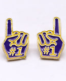 KE1003 Number 1 Finger Gameday Post Earrings - MiMi Wholesale