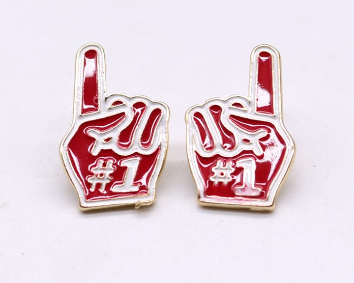 KE1003 Number 1 Finger Gameday Post Earrings - MiMi Wholesale