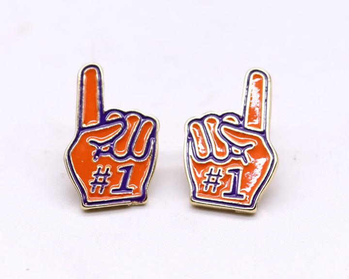 KE1003 Number 1 Finger Gameday Post Earrings - MiMi Wholesale