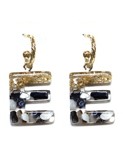 KE8160 Assorted 16 Piece Black Acrylic Initial Dangle Earring Pack - MiMi Wholesale