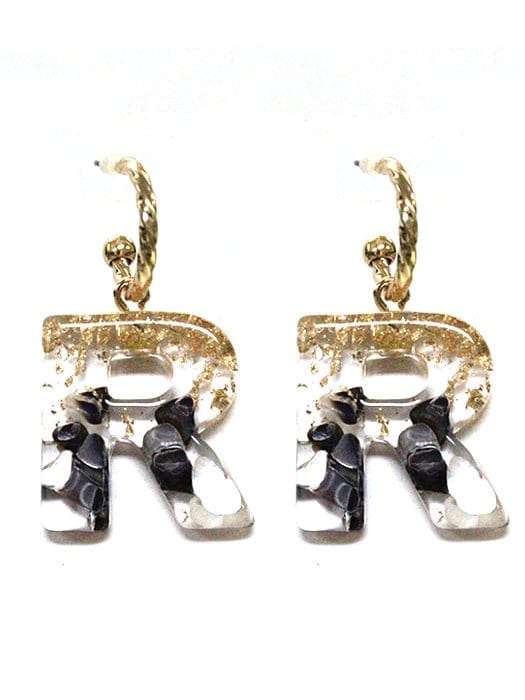KE8160 Assorted 16 Piece Black Acrylic Initial Dangle Earring Pack - MiMi Wholesale