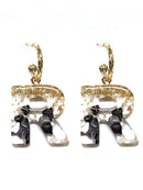 KE8160 Assorted 16 Piece Black Acrylic Initial Dangle Earring Pack - MiMi Wholesale
