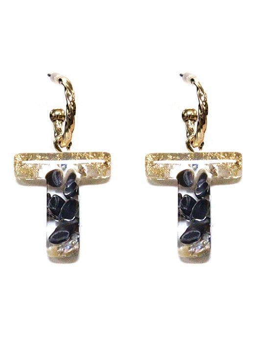 KE8160 Assorted 16 Piece Black Acrylic Initial Dangle Earring Pack - MiMi Wholesale