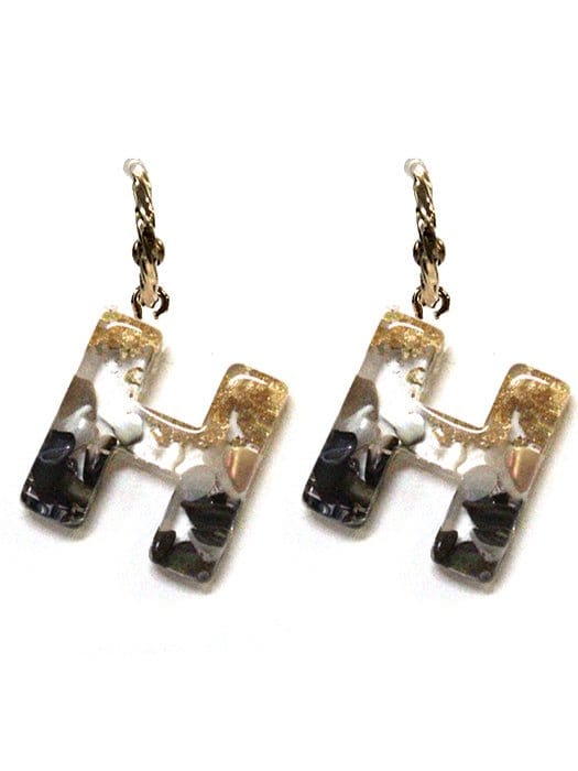 KE8160 Assorted 16 Piece Black Acrylic Initial Dangle Earring Pack - MiMi Wholesale