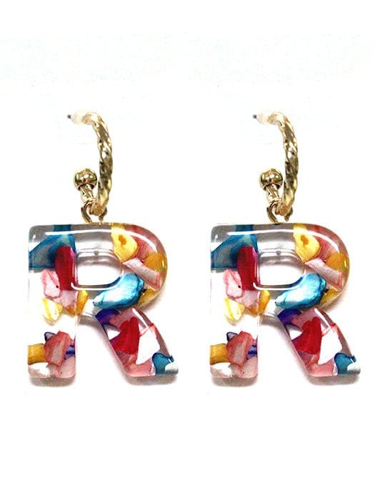 KE8161 Assorted 16 Piece Rainbow Acrylic Initial Dangle Earring Pack - MiMi Wholesale