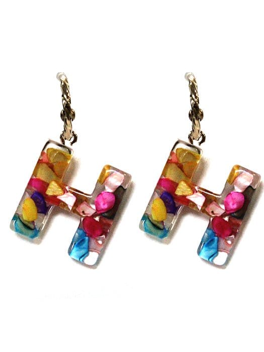 KE8161 Assorted 16 Piece Rainbow Acrylic Initial Dangle Earring Pack - MiMi Wholesale