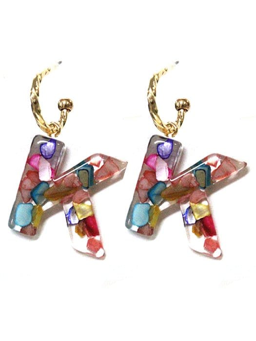 KE8161 Assorted 16 Piece Rainbow Acrylic Initial Dangle Earring Pack - MiMi Wholesale