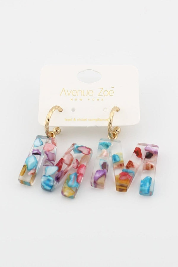 KE8161 Assorted 16 Piece Rainbow Acrylic Initial Dangle Earring Pack - MiMi Wholesale