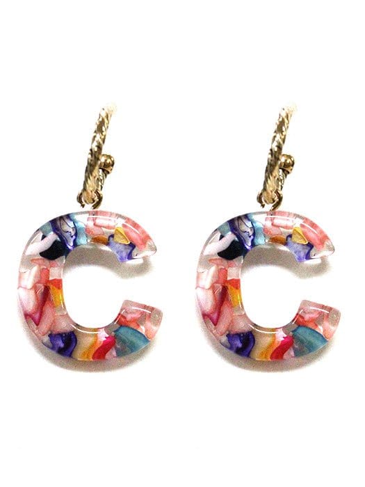 KE8161 Assorted 16 Piece Rainbow Acrylic Initial Dangle Earring Pack - MiMi Wholesale